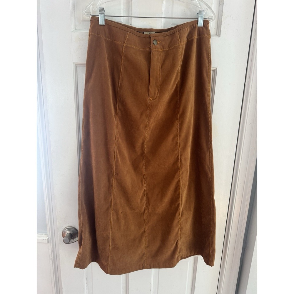 Wildcat Women's Sz XL Boho Western Faux Suede A-line Midi‎ Skirt Camel Tan